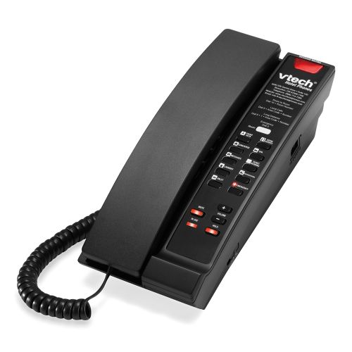VTech® A2211 Single Line Contemporary Analog Petite Telephone, 5 Guest Service Keys, Matte Black
